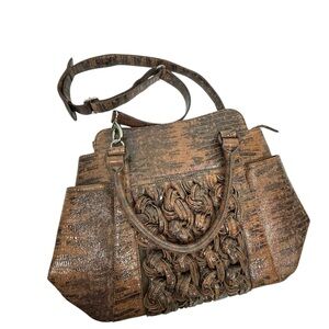 Katherine Kwei Brown Crossbody‎ Bag Tote Purse Chinese Eternity Knot